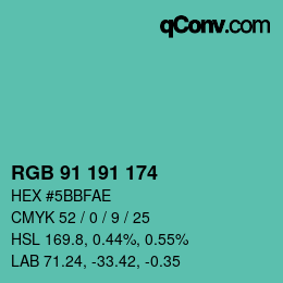 カラーコード: RGB 91 191 174 | qconv.com