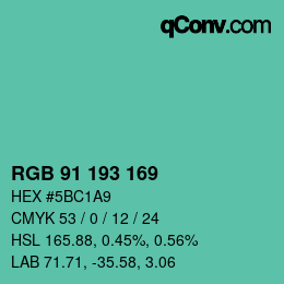 Color code: RGB 91 193 169 | qconv.com