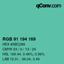 カラーコード: RGB 91 194 169 | qconv.com