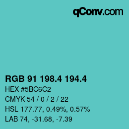 カラーコード: RGB 91 198.4 194.4 | qconv.com