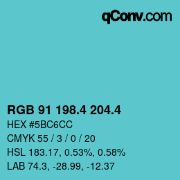 カラーコード: RGB 91 198.4 204.4 | qconv.com