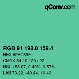 カラーコード: RGB 91 198.8 159.4 | qconv.com