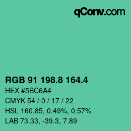 カラーコード: RGB 91 198.8 164.4 | qconv.com