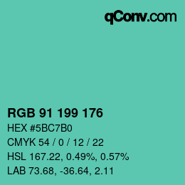 颜色代码: RGB 91 199 176 | qconv.com