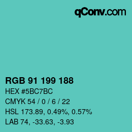 カラーコード: RGB 91 199 188 | qconv.com