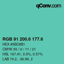 Color code: RGB 91 200.6 177.6 | qconv.com