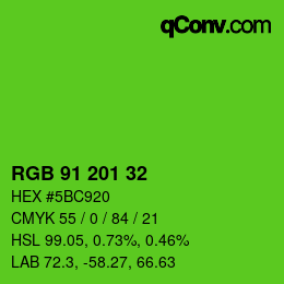 Farbcode: RGB 91 201 32 | qconv.com
