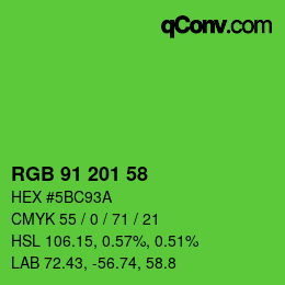 Color code: RGB 91 201 58 | qconv.com