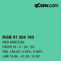 カラーコード: RGB 91 204 163 | qconv.com