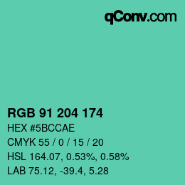 カラーコード: RGB 91 204 174 | qconv.com