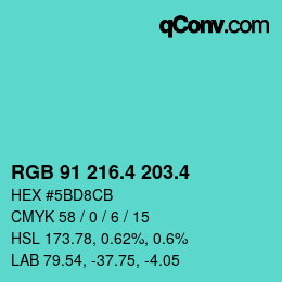 カラーコード: RGB 91 216.4 203.4 | qconv.com