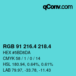 カラーコード: RGB 91 216.4 218.4 | qconv.com