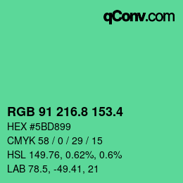 カラーコード: RGB 91 216.8 153.4 | qconv.com