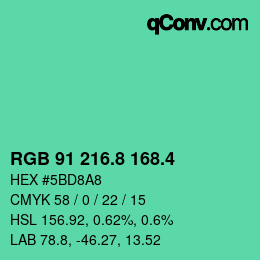 カラーコード: RGB 91 216.8 168.4 | qconv.com