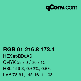 カラーコード: RGB 91 216.8 173.4 | qconv.com