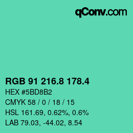 カラーコード: RGB 91 216.8 178.4 | qconv.com