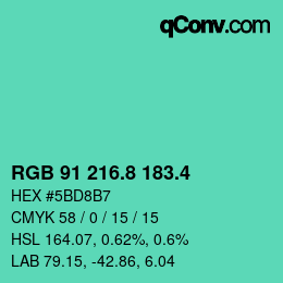 カラーコード: RGB 91 216.8 183.4 | qconv.com