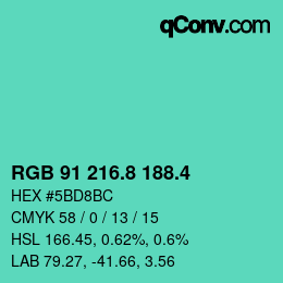 カラーコード: RGB 91 216.8 188.4 | qconv.com