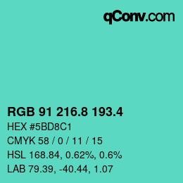 カラーコード: RGB 91 216.8 193.4 | qconv.com