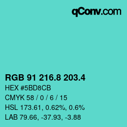 カラーコード: RGB 91 216.8 203.4 | qconv.com
