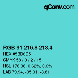 カラーコード: RGB 91 216.8 213.4 | qconv.com
