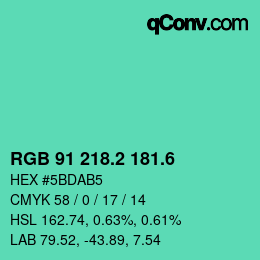 カラーコード: RGB 91 218.2 181.6 | qconv.com