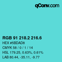 カラーコード: RGB 91 218.2 216.6 | qconv.com