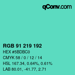 カラーコード: RGB 91 219 192 | qconv.com