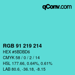 カラーコード: RGB 91 219 214 | qconv.com