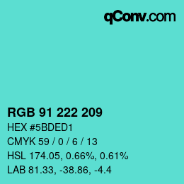 Color code: RGB 91 222 209 | qconv.com