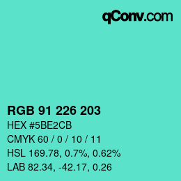 Color code: RGB 91 226 203 | qconv.com