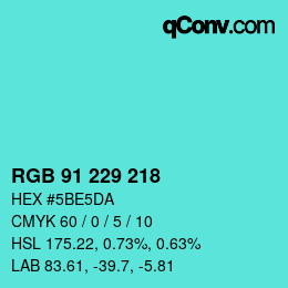 Color code: RGB 91 229 218 | qconv.com