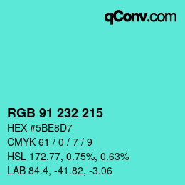 Color code: RGB 91 232 215 | qconv.com