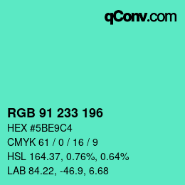 Color code: RGB 91 233 196 | qconv.com