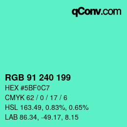 カラーコード: RGB 91 240 199 | qconv.com