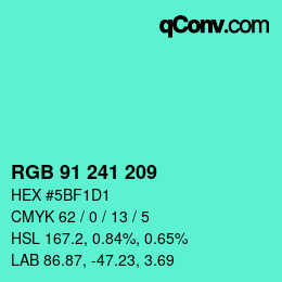 Color code: RGB 91 241 209 | qconv.com