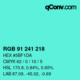 Color code: RGB 91 241 218 | qconv.com