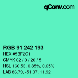 Color code: RGB 91 242 193 | qconv.com