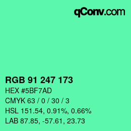 カラーコード: RGB 91 247 173 | qconv.com