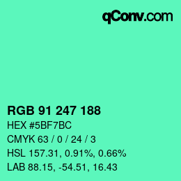 カラーコード: RGB 91 247 188 | qconv.com