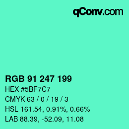 Color code: RGB 91 247 199 | qconv.com