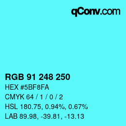 Color code: RGB 91 248 250 | qconv.com