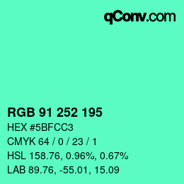 カラーコード: RGB 91 252 195 | qconv.com