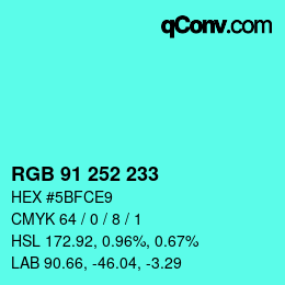 Color code: RGB 91 252 233 | qconv.com
