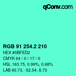 カラーコード: RGB 91 254.2 210 | qconv.com