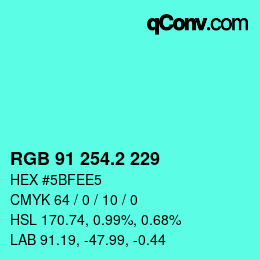 カラーコード: RGB 91 254.2 229 | qconv.com