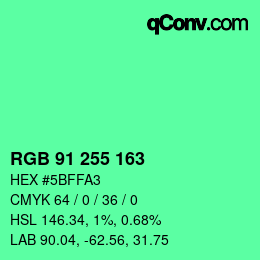 Color code: RGB 91 255 163 | qconv.com