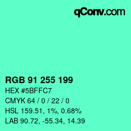 Color code: RGB 91 255 199 | qconv.com