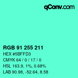 Color code: RGB 91 255 211 | qconv.com