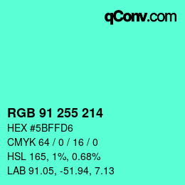 Color code: RGB 91 255 214 | qconv.com